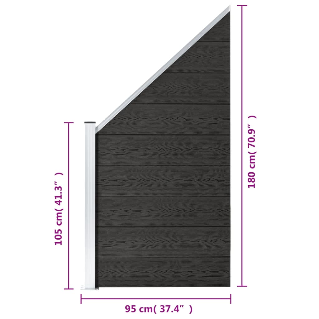 vidaXL Ograjni panel WPC 95x(105-180) cm siv