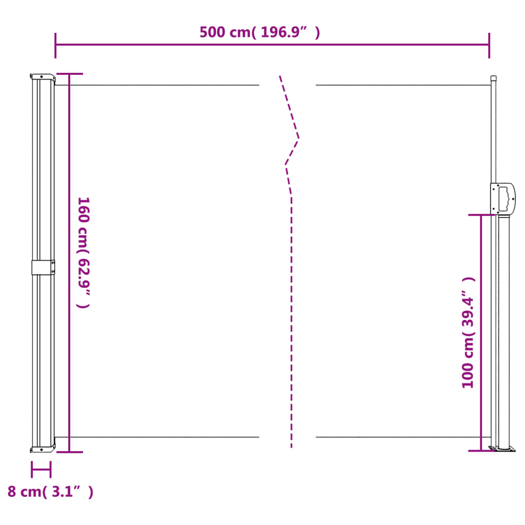 vidaXL Zložljiva stranska tenda črna 160x500 cm