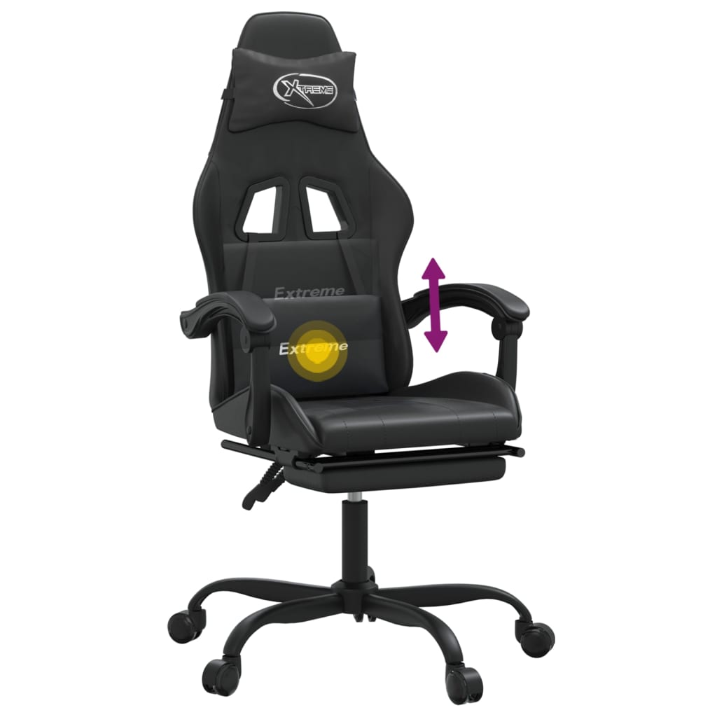 vidaXL Vrtljiv gaming stol z oporo za noge črno umetno usnje