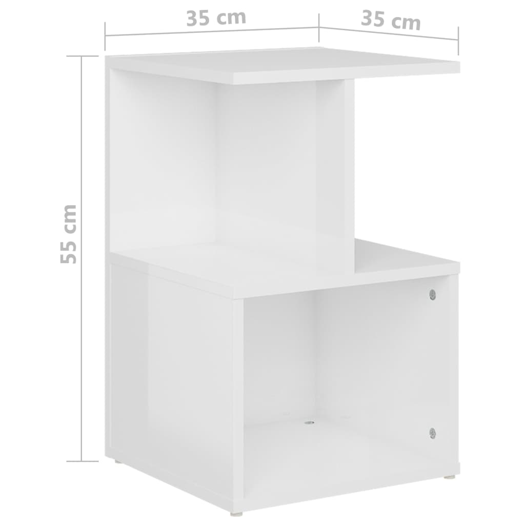 vidaXL Nočna omarica visok sijaj bela 35x35x55 cm iverna plošča