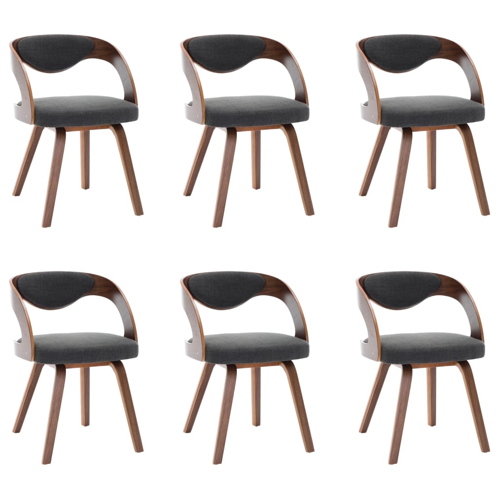 vidaXL Jedilni stoli 6 kosov temno sivi ukrivljen les in blago