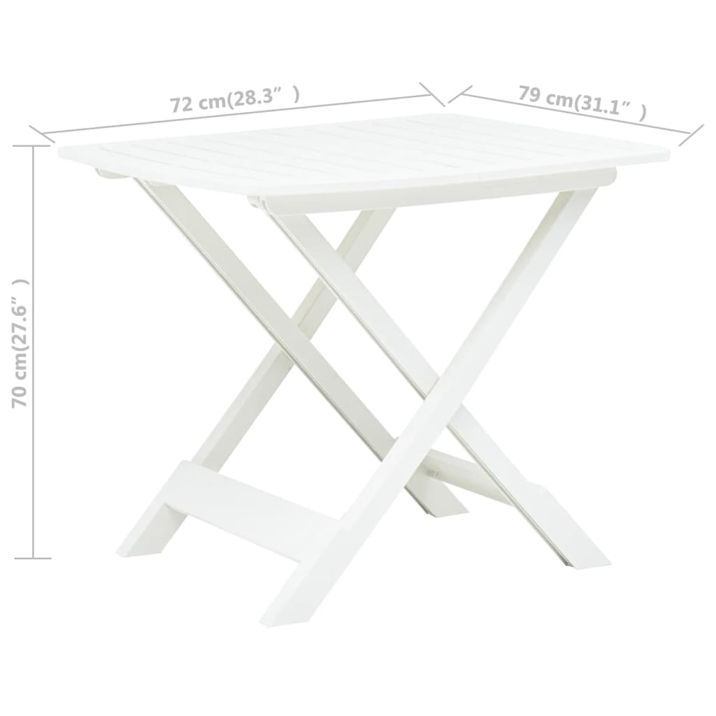 vidaXL Zložljiva vrtna miza bela 79x72x70 cm plastika