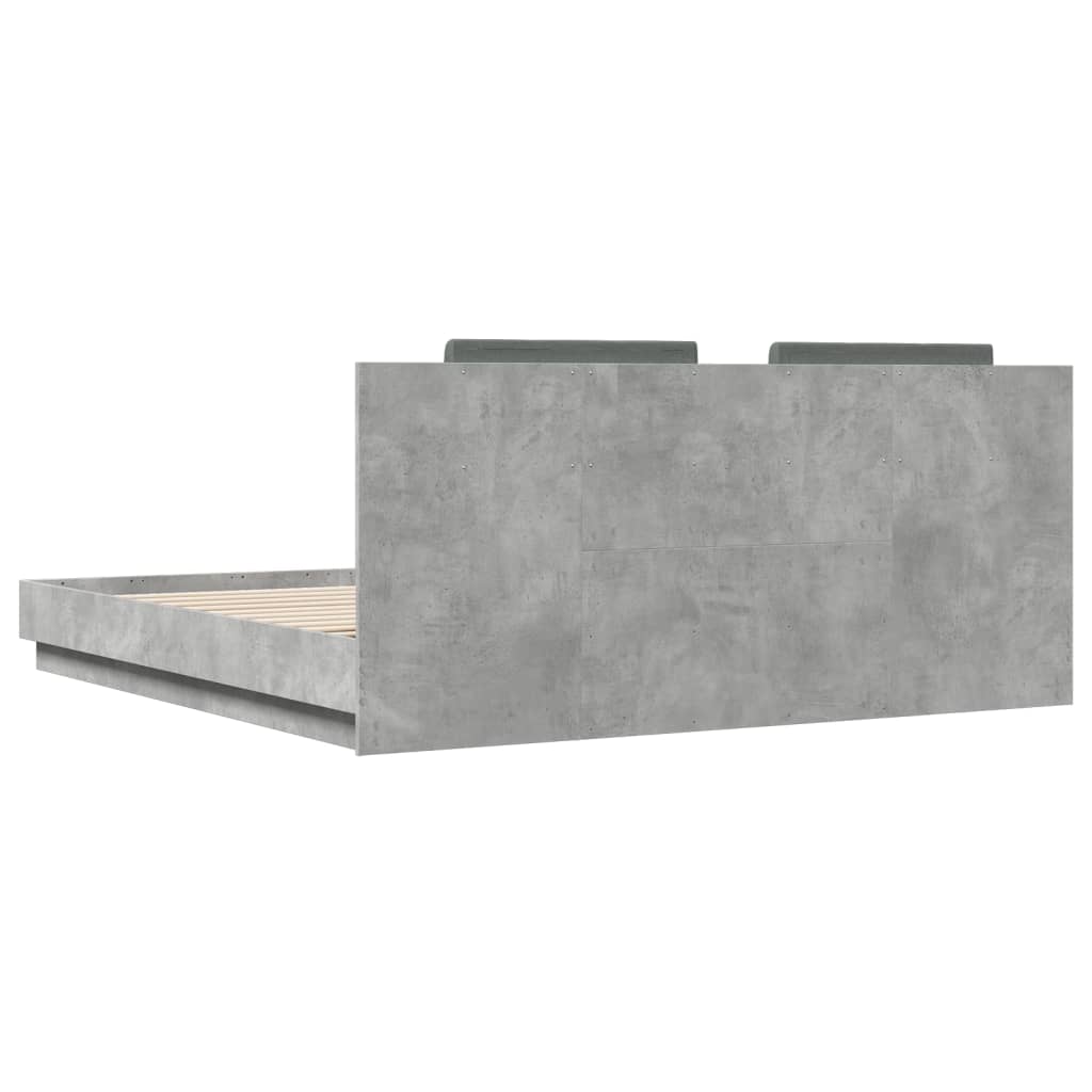 vidaXL Posteljni okvir z vzglavjem in LED betonsko siv 160x200 cm