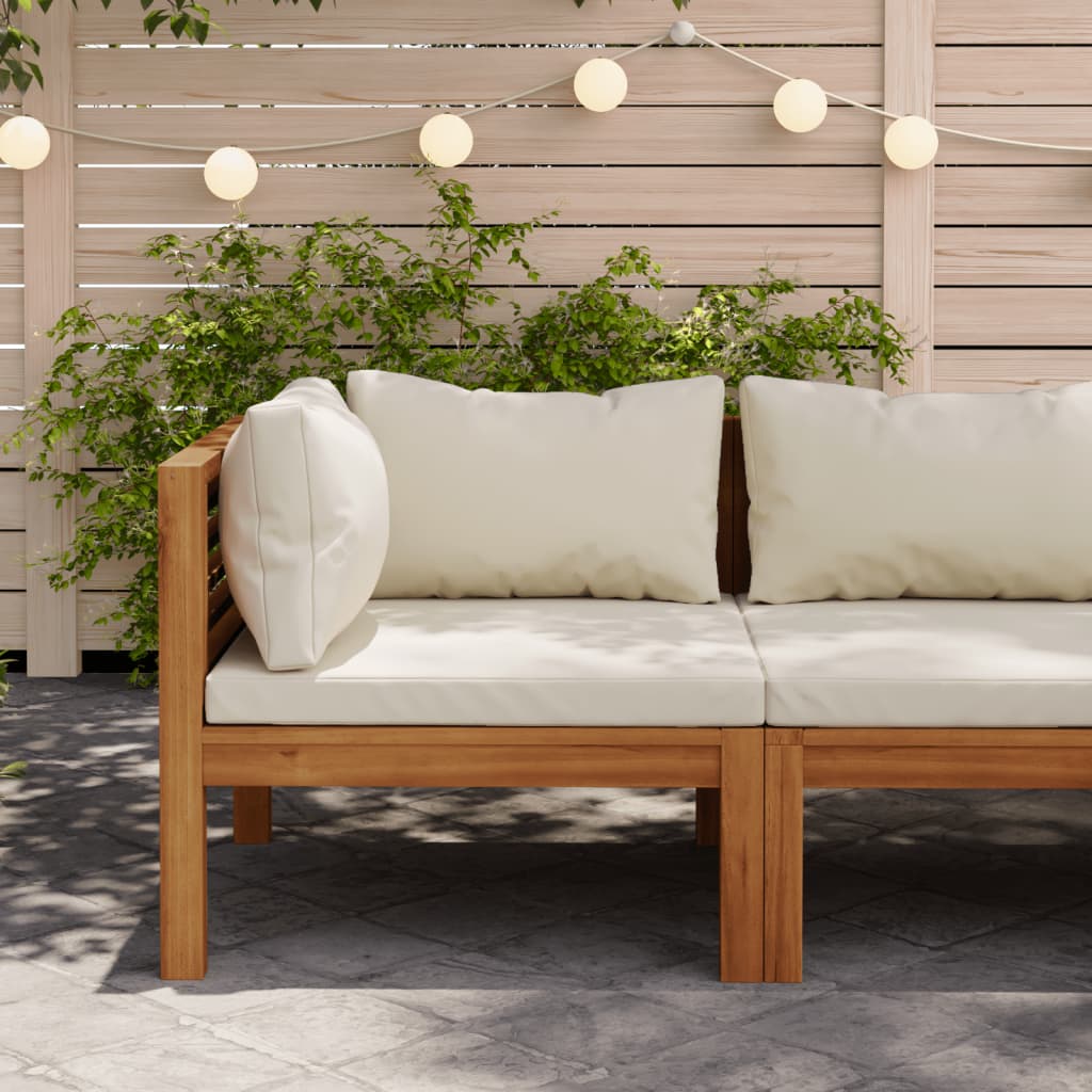 vidaXL Sekcijski kotni kavč s kremno belo blazino akacijev les