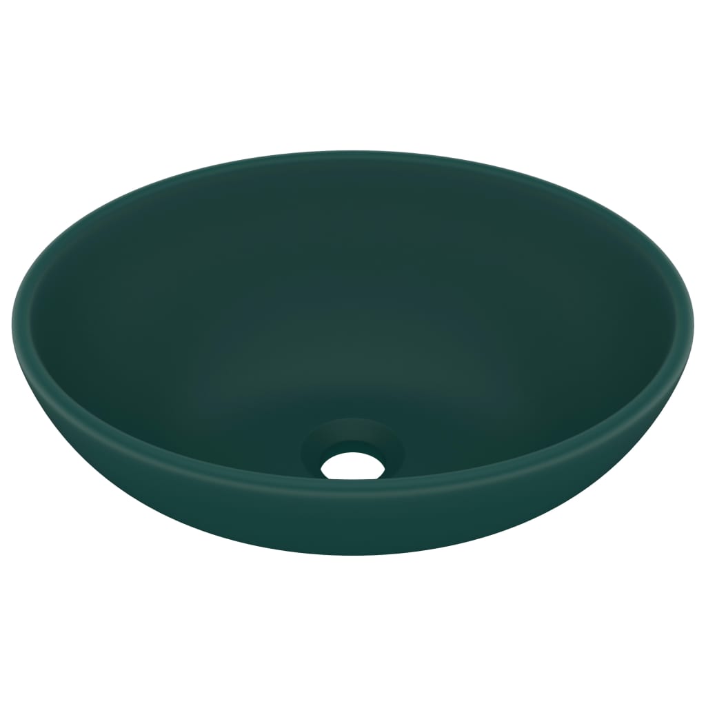vidaXL Razkošen umivalnik ovalen mat temno zelen 40x33 cm keramičen