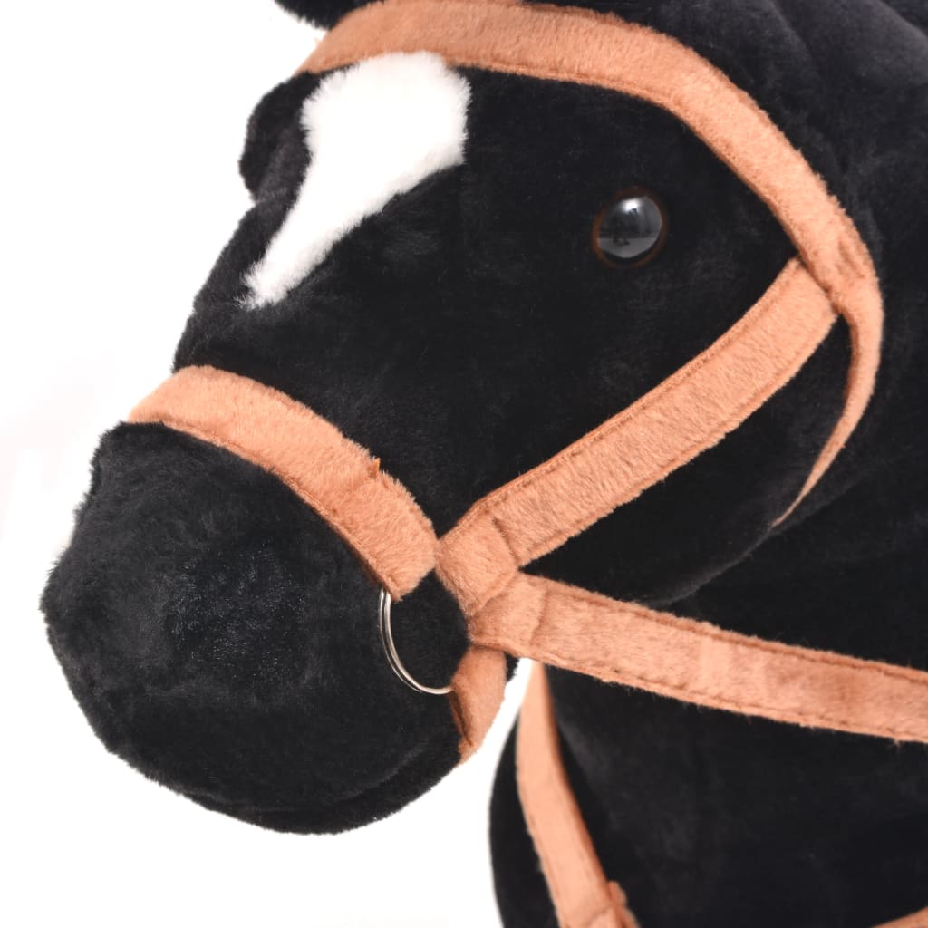 vidaXL Stoječi konj iz pliša črne barve
