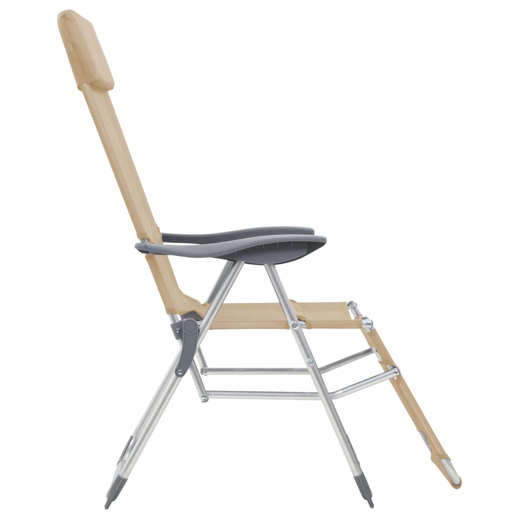 vidaXL Zložljiv kamping stol z naslonom za noge 2 kosa krem textilene