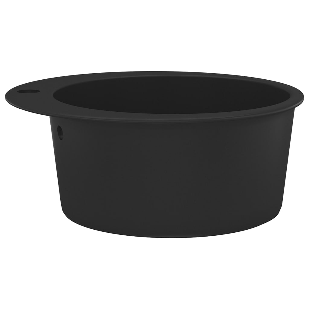 vidaXL Enojno okroglo kuhinjsko pomivalno korito iz granita črno