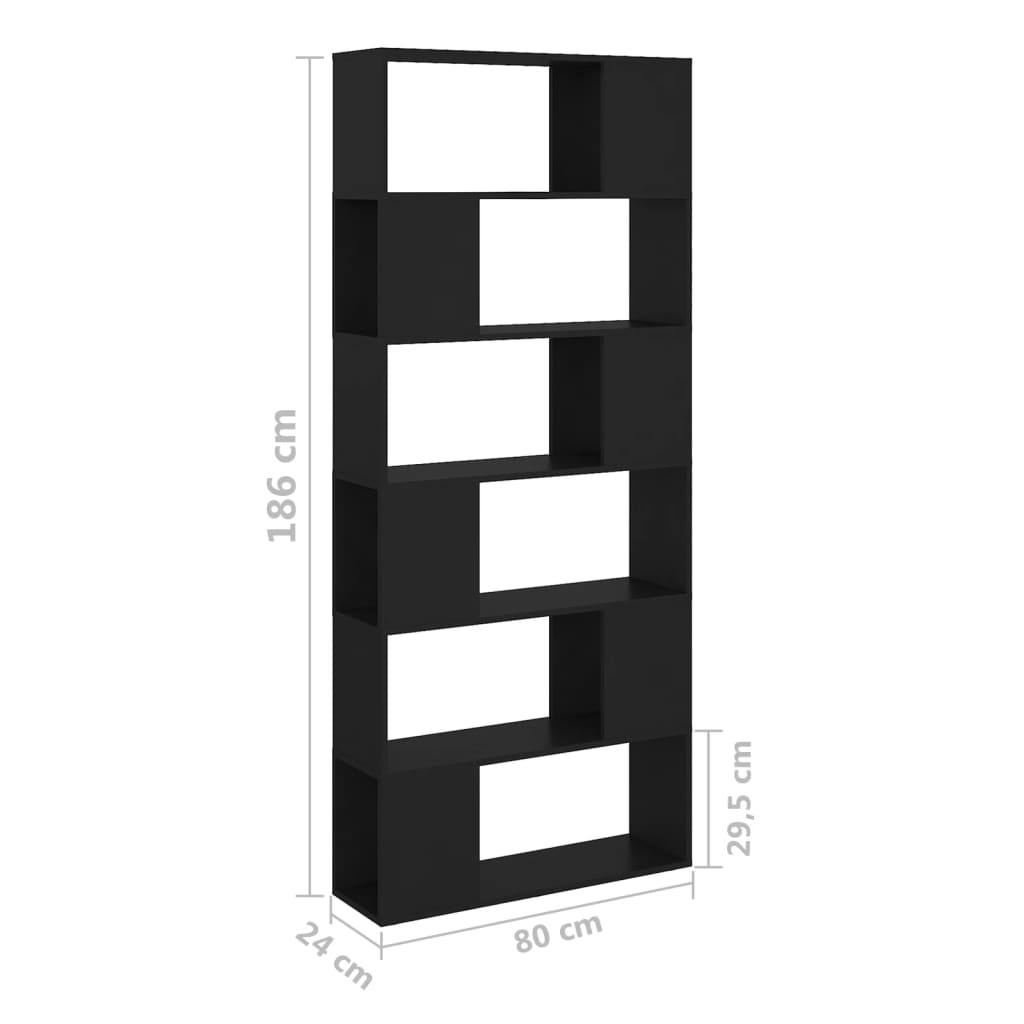 vidaXL Knjižna omara za razdelitev prostora črna 80x24x186 cm