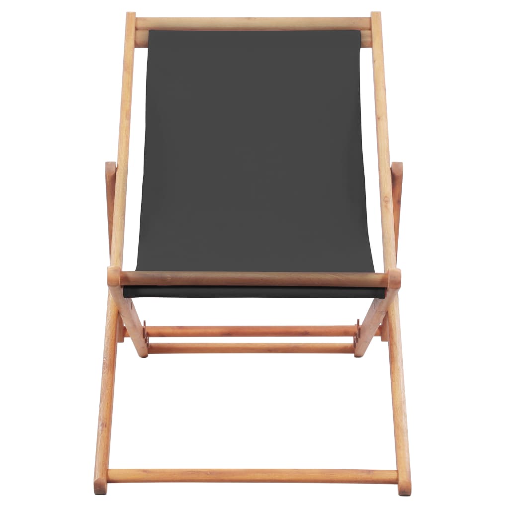 vidaXL Zložljiv stol za na plažo blago in lesen okvir sive barve