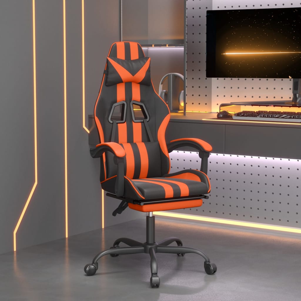 vidaXL Vrtljiv gaming stol z oporo za noge črno in oranžno um. usnje