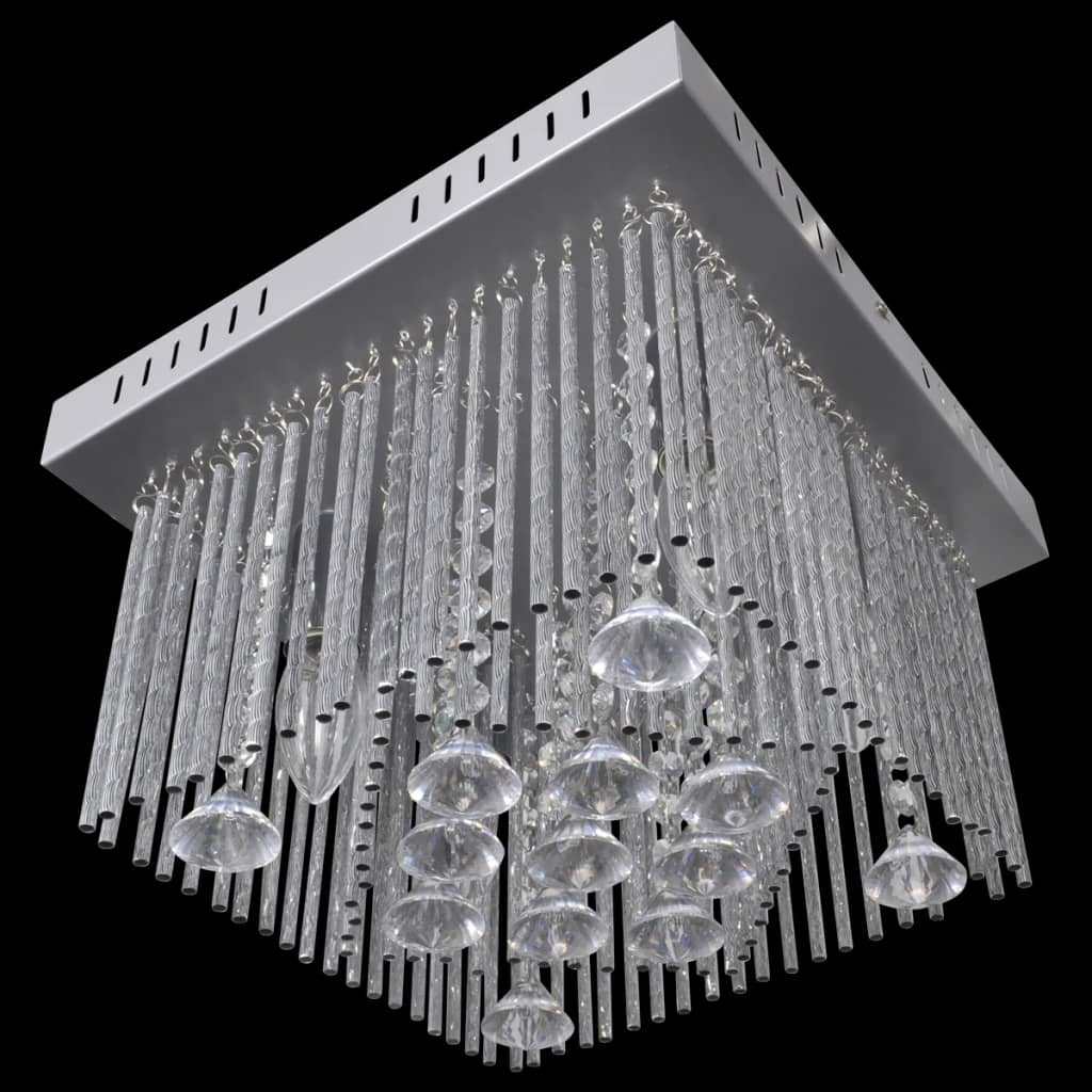 Kvadratni stropna svetilka s kristalnimi in aluminijastimi okraski