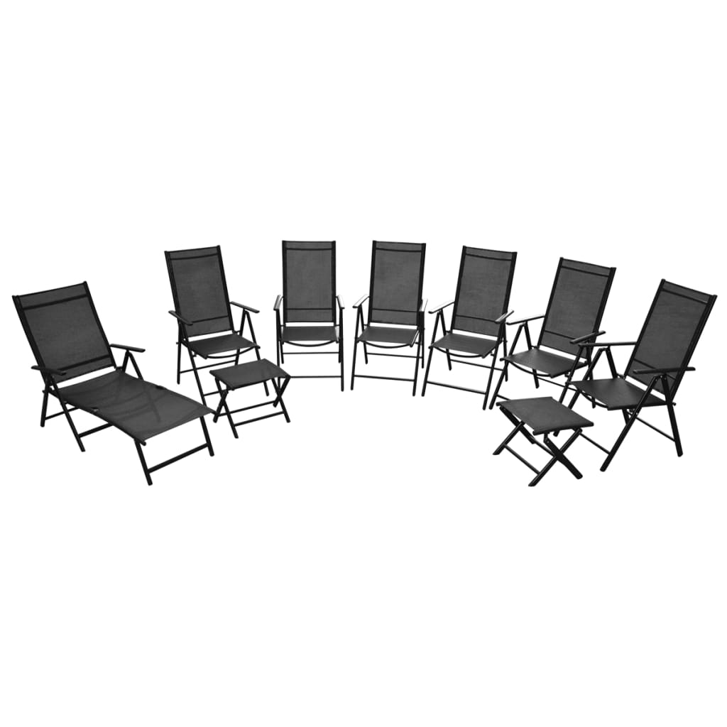 vidaXL Zložljivi vrtni stoli 9 kosov aluminij črni