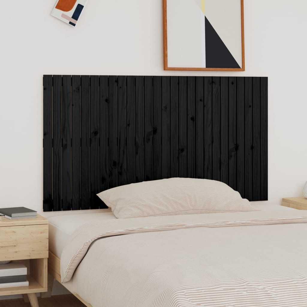 vidaXL Stensko posteljno vzglavje črno 166x3x90 cm trdna borovina
