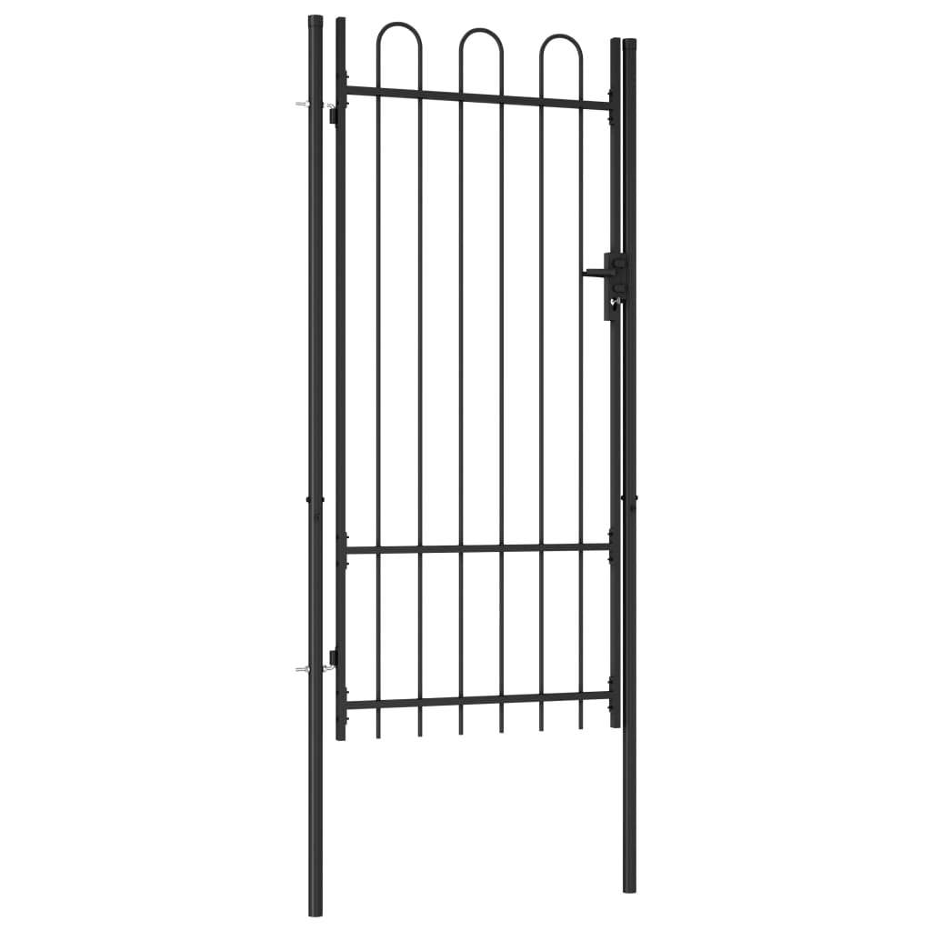 vidaXL Enojna vrata za ograjo zaobljena jeklo 1x2 m črna