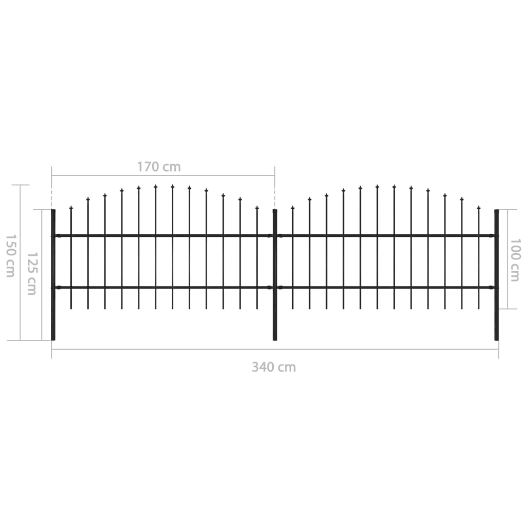 vidaXL Vrtna ograja s koničastimi vrhovi jeklo (0,75-1)x3,4 m črna