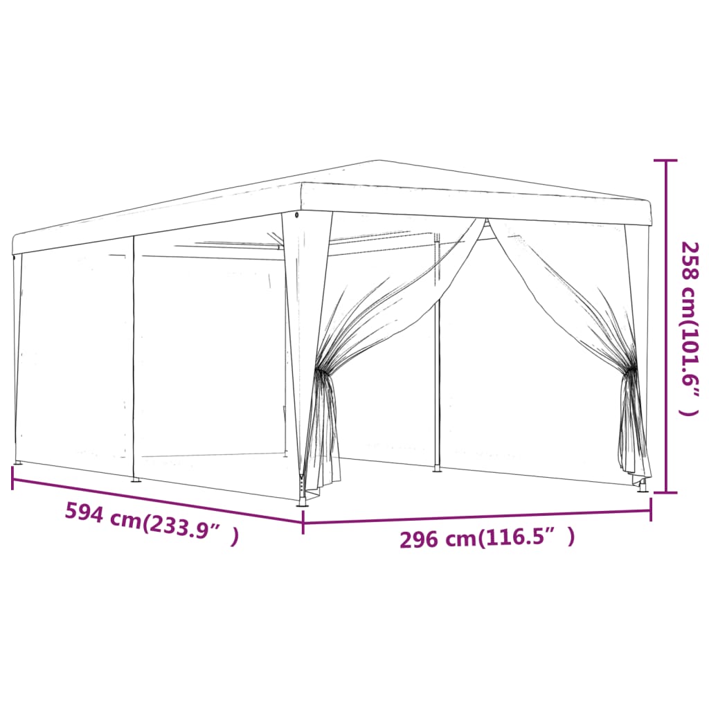 vidaXL Vrtni šotor s 6 mrežastimi stranicami moder 3x6 m HDPE