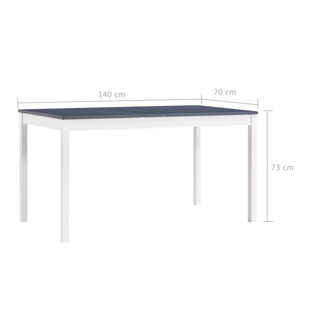 vidaXL Jedilna miza bela in siva 140x70x73 cm borovina
