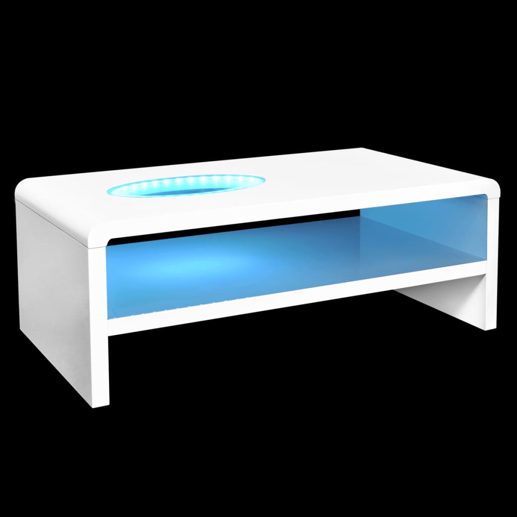 vidaXL Klubska mizica z LED visok sijaj bela