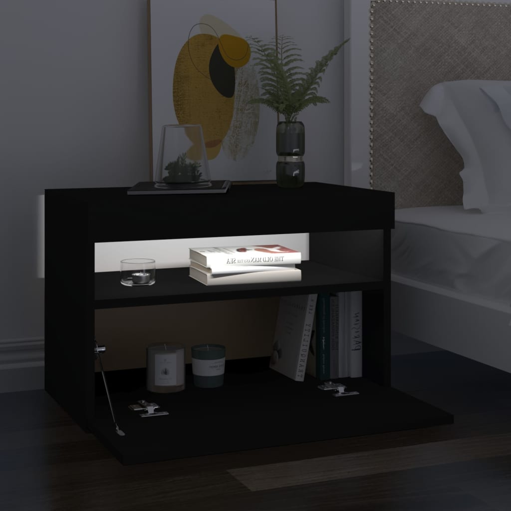 vidaXL Nočna omarica z LED lučkami črna 60x35x40 cm inženirski les