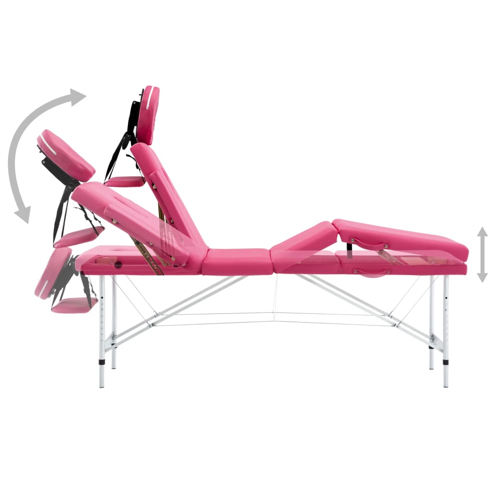 vidaXL Zložljiva masažna miza 4 cone aluminij roza