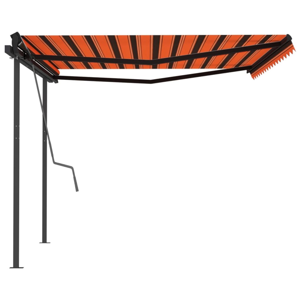 vidaXL Avtomatsko zložljiva tenda s stebrički 4,5x3 m oranžna in rjava