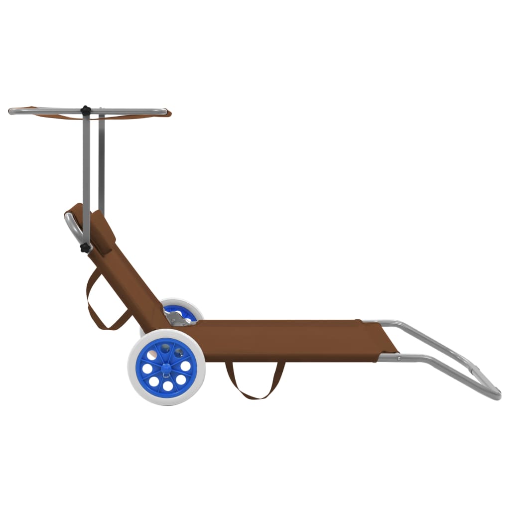 vidaXL Zložljiv ležalnik s streho in kolesi jeklo taupe