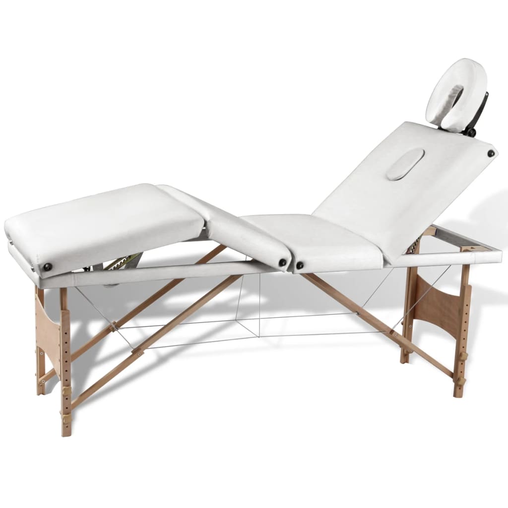 vidaXL Zložljiva masažna miza 4 cone z lesenim okvirjem kremno bela