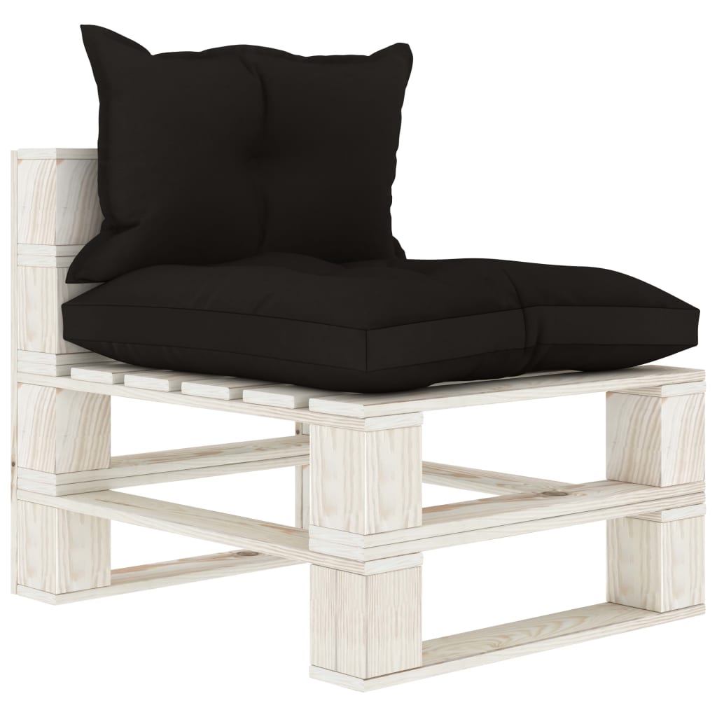 vidaXL Vrtni sredinski kavč iz palet s črnimi blazinami lesen