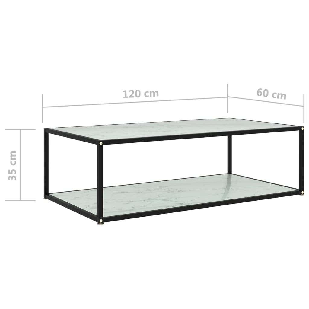 vidaXL Klubska mizica bela 120x60x35 cm kaljeno steklo