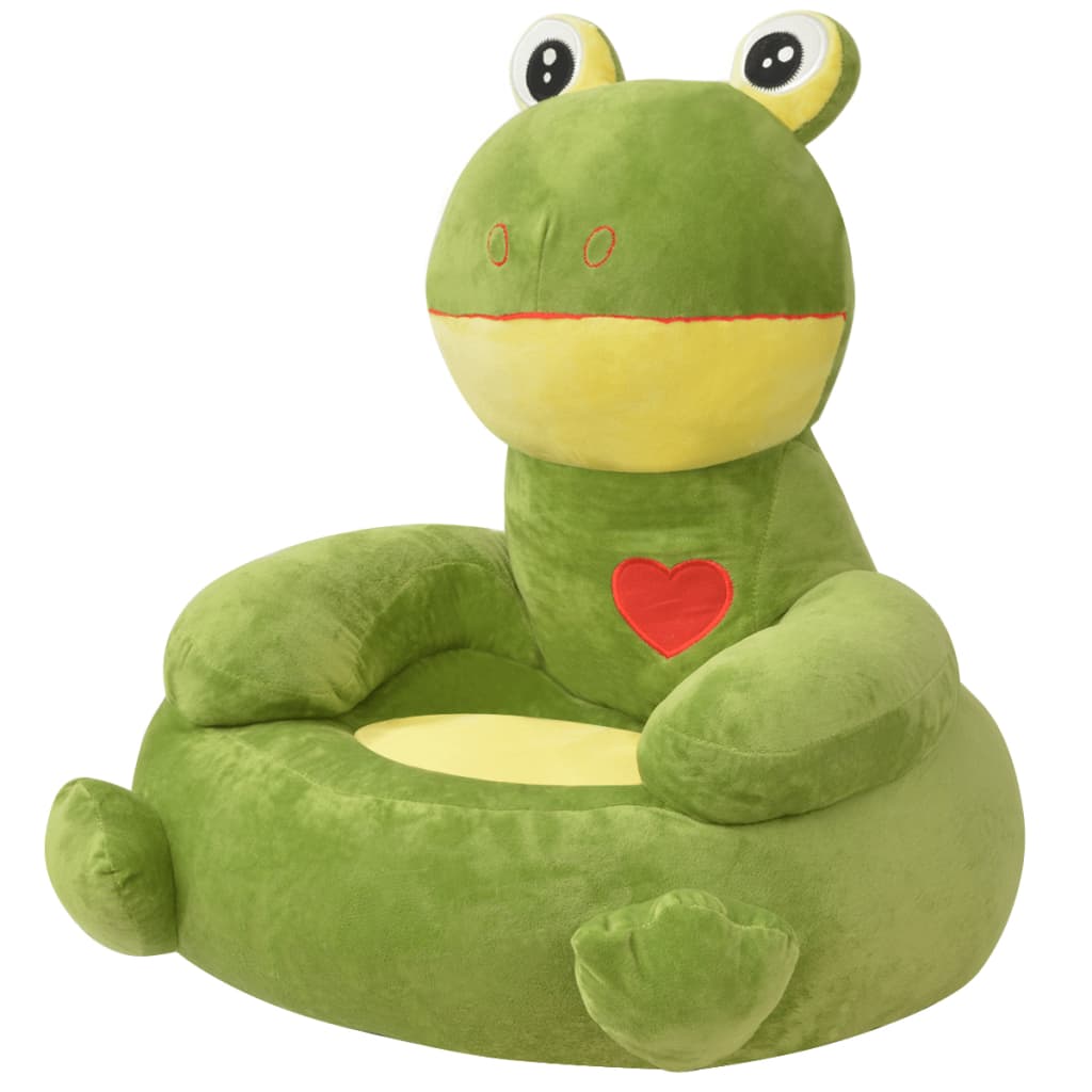 vidaXL Plišasti otroški stol žaba zelen