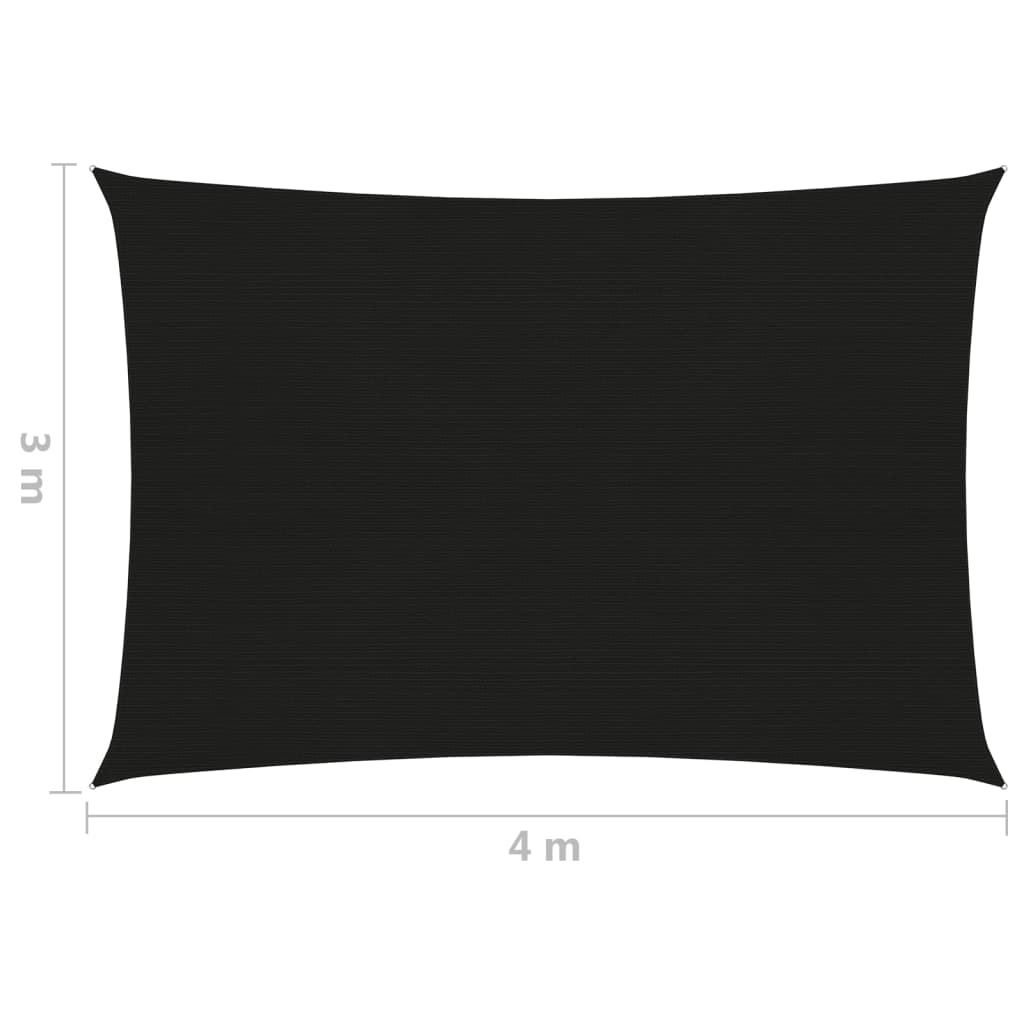 vidaXL Senčno jadro 160 g/m² črno 3x4 m HDPE
