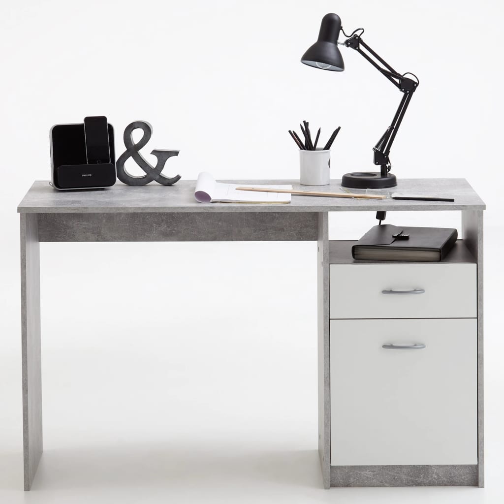 FMD Pisalna miza z 1 predalom 123x50x76,5 betonsko siva in bela
