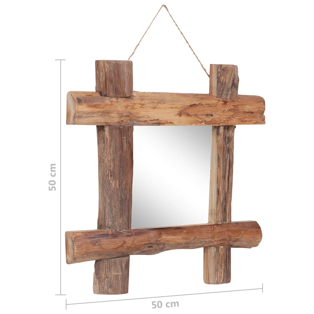 vidaXL Ogledalo iz hlodov naravno 50x50 cm trden predelan les