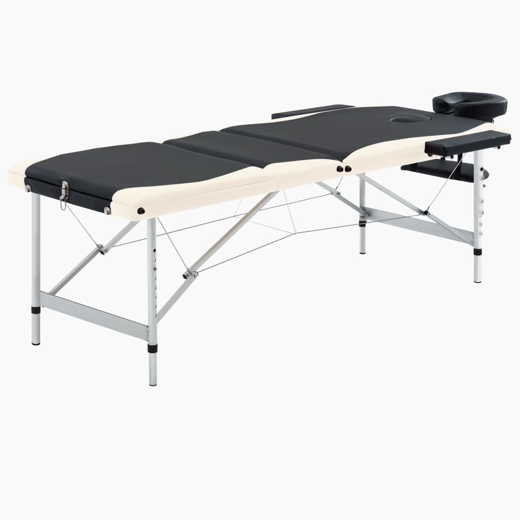vidaXL 3-conska zložljiva masažna miza aluminij črna in bež