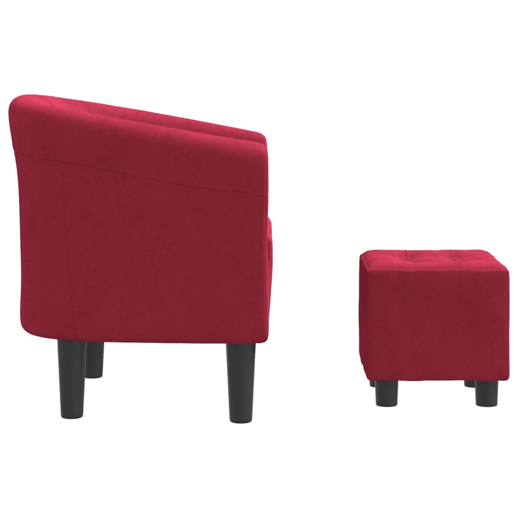 vidaXL Fotelj s stolčkom za noge vinsko rdeč žamet
