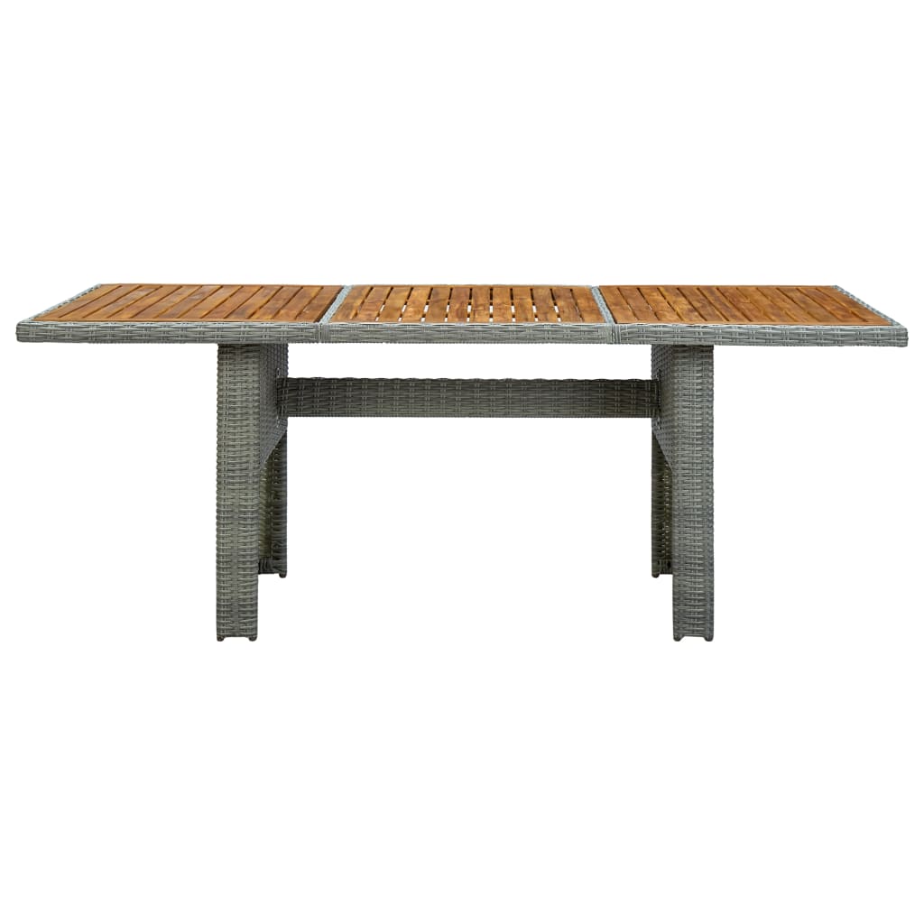 vidaXL Vrtna miza svetlo siv poli ratan in trden akacijev les