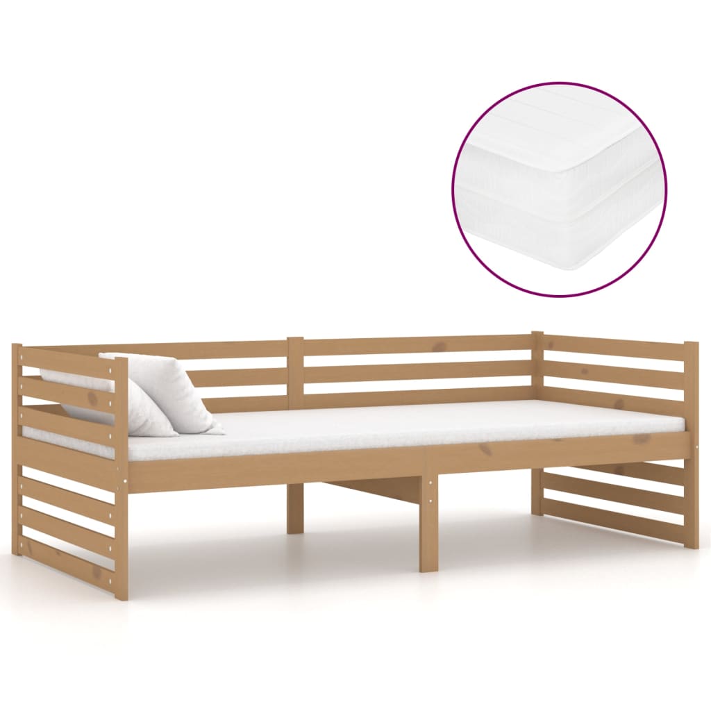 vidaXL Dnevna postelja z vzmetnico 90x200 cm medeno rjava borovina