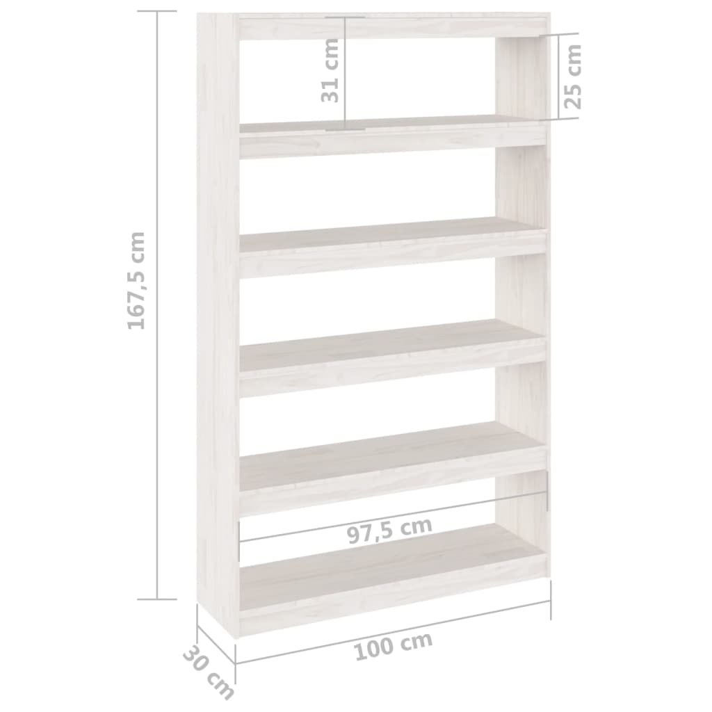 vidaXL Knjižna omara za razdelitev prostora bela 100x30x167,5 cm