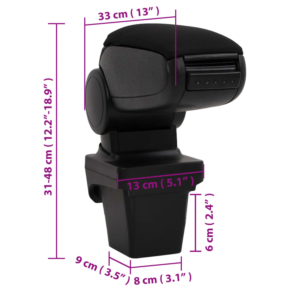 vidaXL Naslon za roke za avto črn 13x33x(31-48) cm ABS