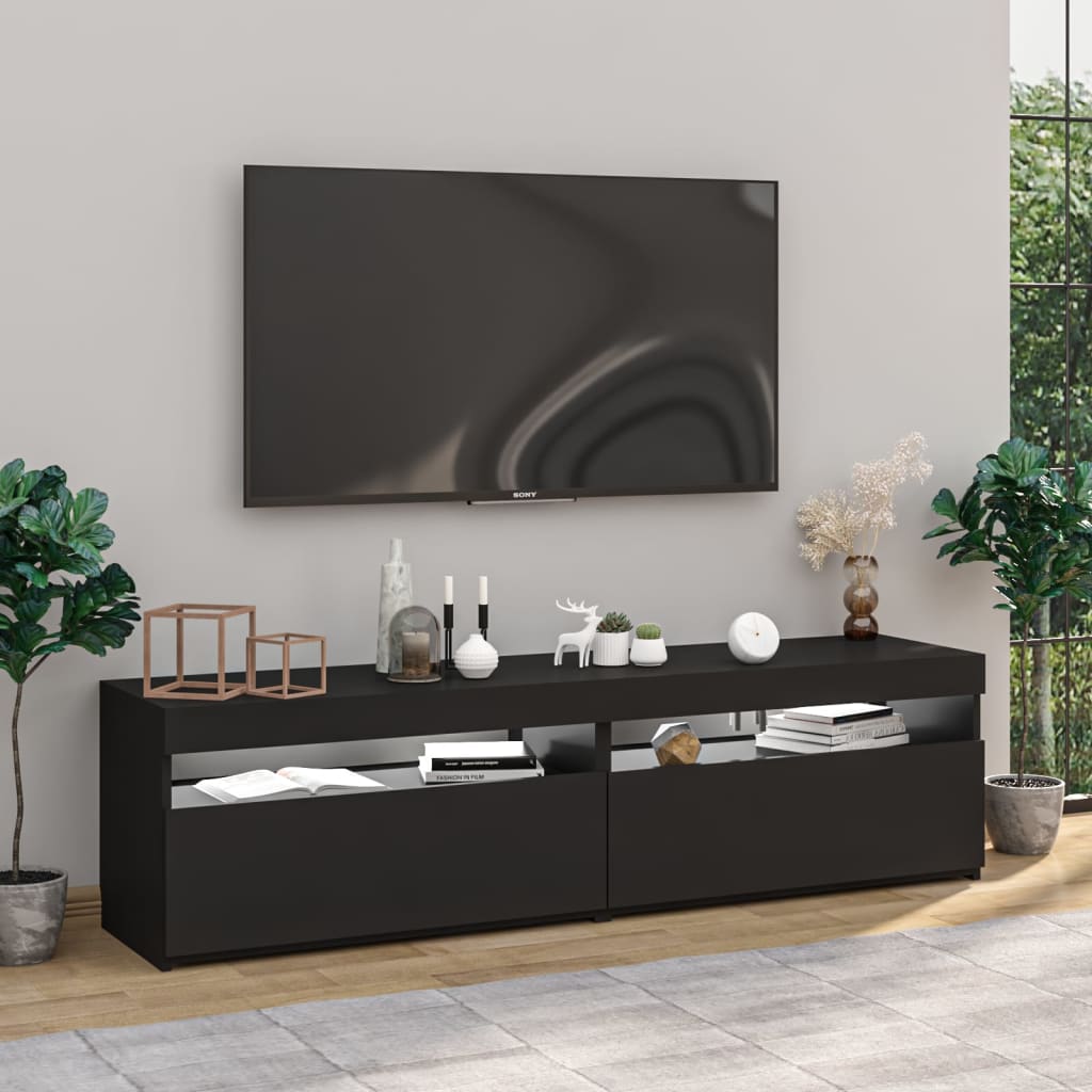 vidaXL TV omarica 2 kosa z LED lučkami črna 75x35x40 cm