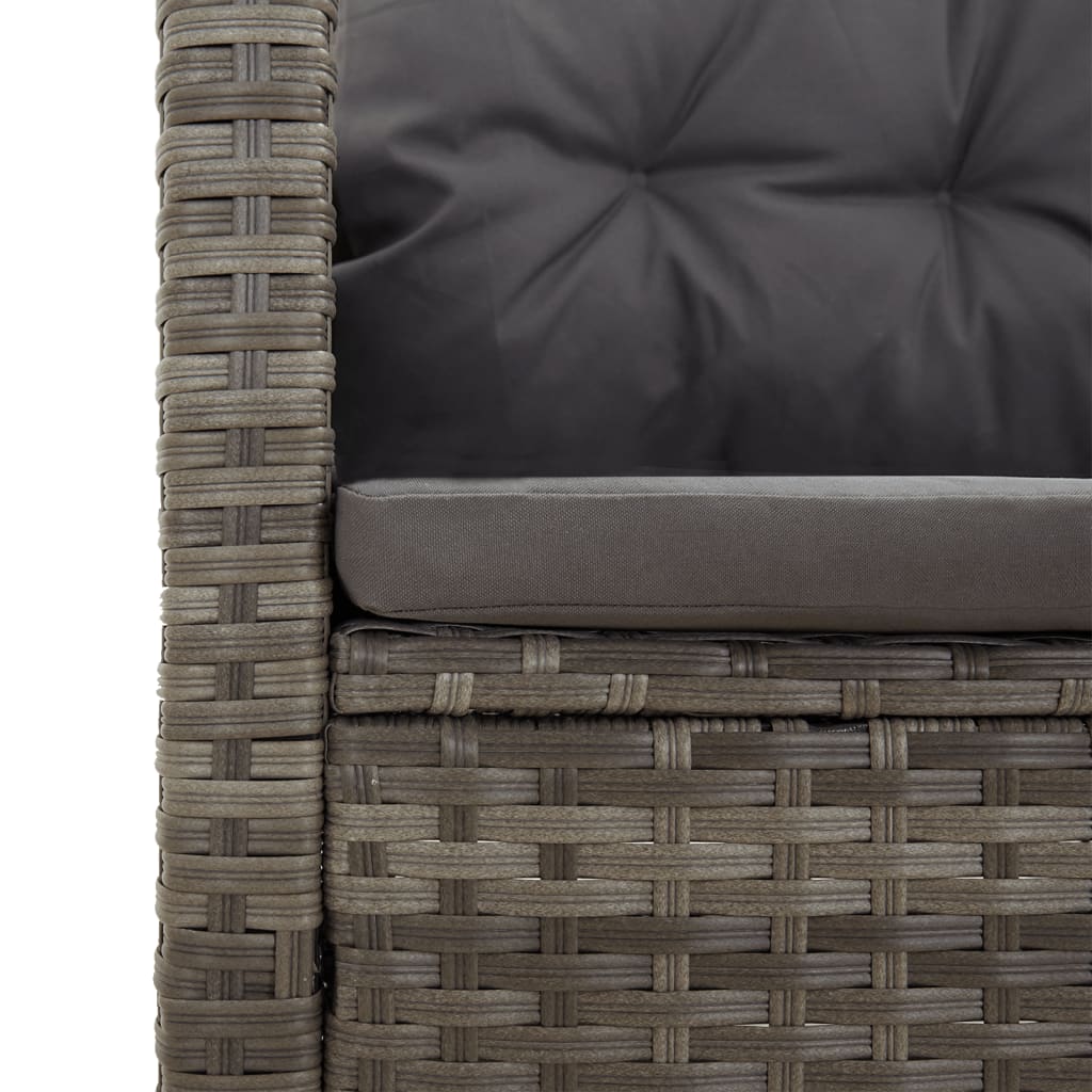 vidaXL Vrtni nastavljiv kotni kavč z blazinami siv poli ratan