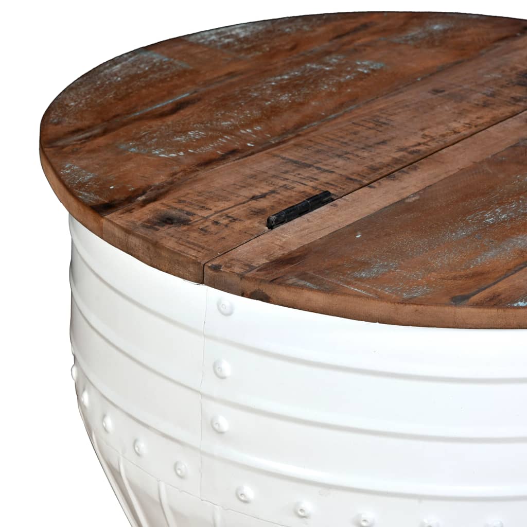 vidaXL Klubska mizica iz trdnega predelanega lesa bela oblika soda