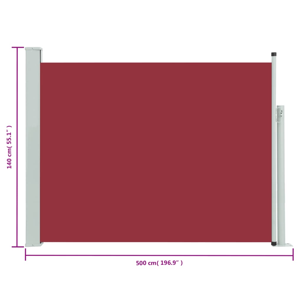 vidaXL Zložljiva stranska tenda za teraso 140x500 cm rdeča