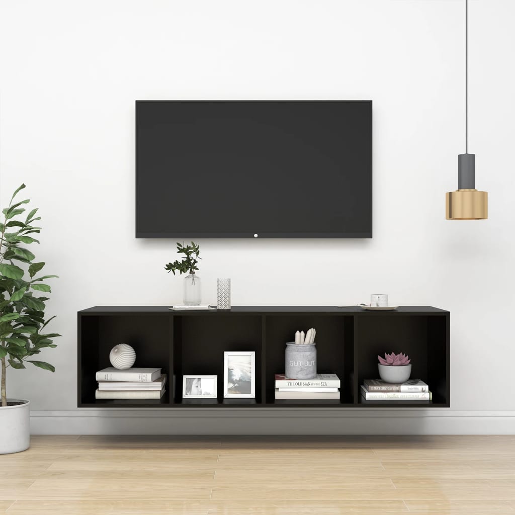 vidaXL Stenska TV omarica črna 37x37x142,5 cm iverna plošča
