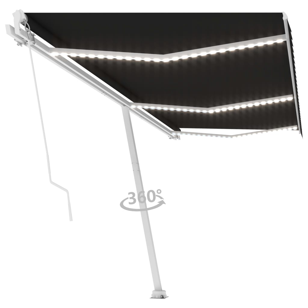 vidaXL Ročno zložljiva tenda z LED lučmi 600x350 cm antracitna