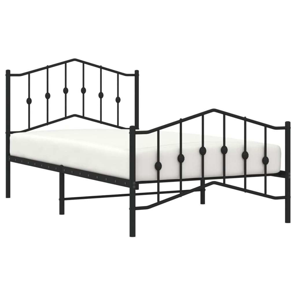 vidaXL Kovinski posteljni okvir z vzglavjem in vznožjem črn 100x190 cm