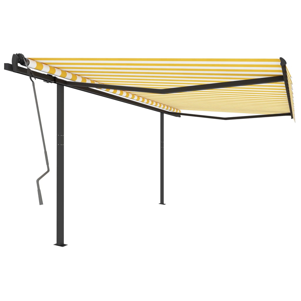 vidaXL Ročno zložljiva tenda s stebrički 4,5x3 m rumena in bela