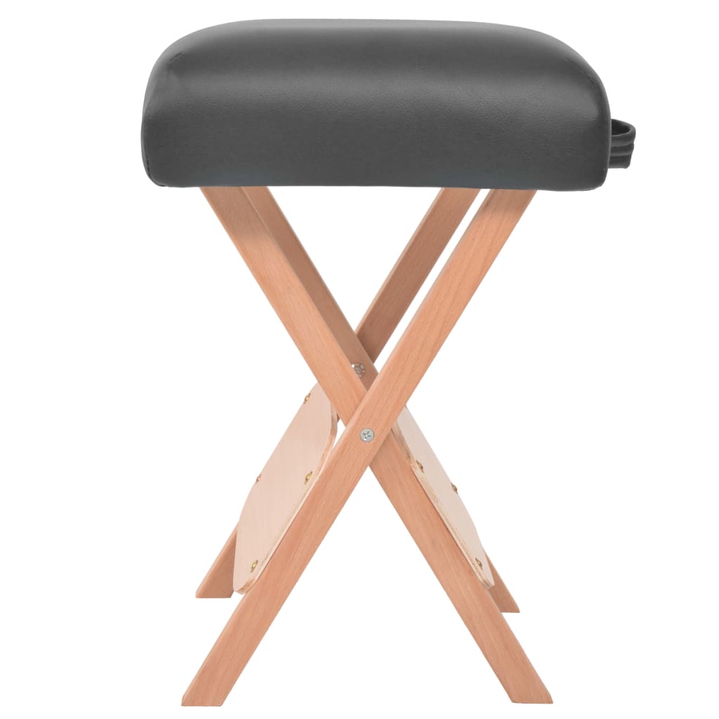 vidaXL Zložljiv masažni stolček 12 cm debel sedež in 2 blazini črn