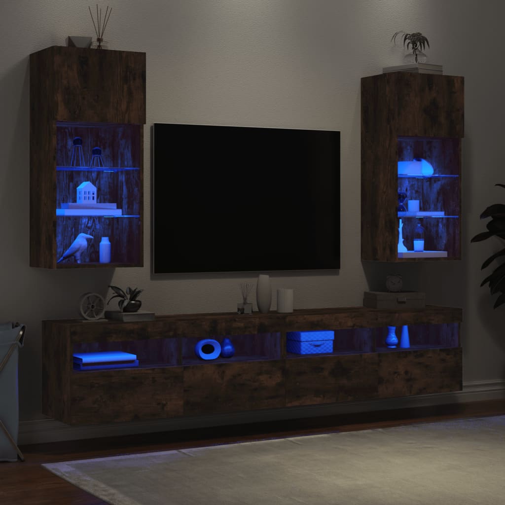 vidaXL TV omarica z LED lučkami 2 kosa dimljeni hrast 40,5x30x90 cm